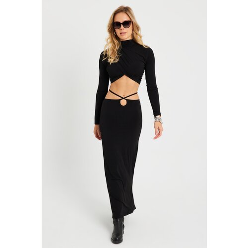 Cool & Sexy Women's Bottom Top Gathered Crop Suit Black YEL86 Cene