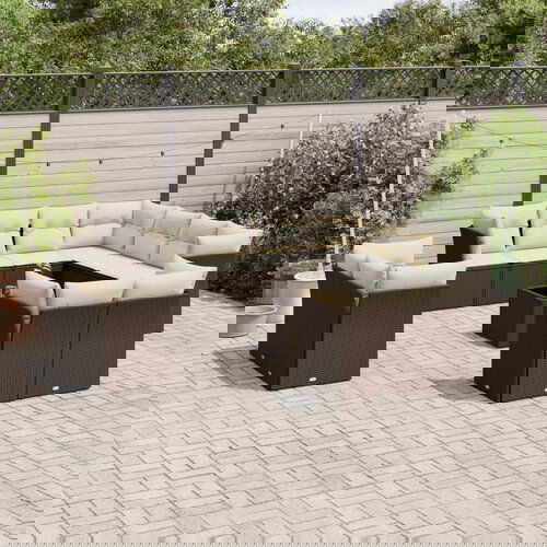 VidaXL 12-dijelni set vrtnih sofa od poliratana s jastucima smeđi Slike