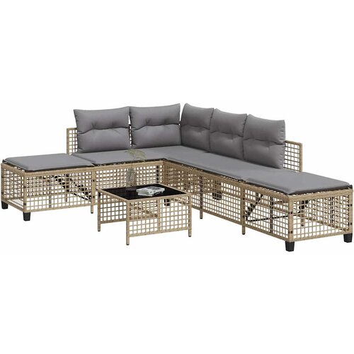 vidaXL Vrtna kotna garnitura 3-delna z blazinami mešano bež poli ratan Cene