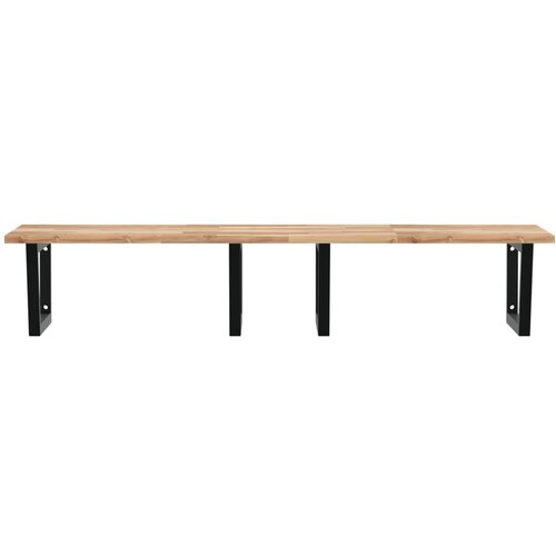  Zidna polica za umivaonik od čelika i masivnog bagremovog drva Smeđa 120 x 60 x 2 cm Slike