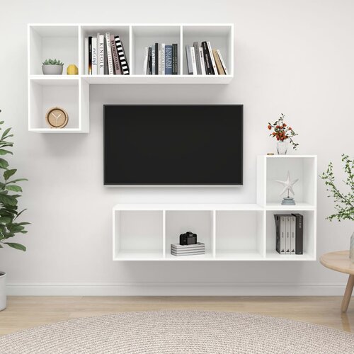  4-dijelni set TV ormarića bijeli od konstruiranog drva Slike
