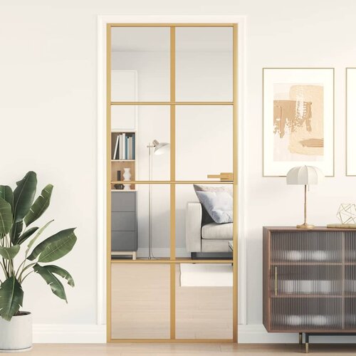 Sobna vrata tanka zlatna 83x201,5 cm kaljeno staklo i aluminij Slike