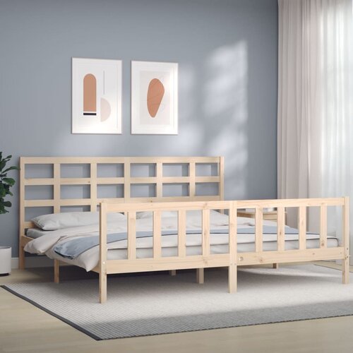 The Living Store Posteljni okvir z vzglavjem 200x200 cm trden les - Posteljni Okvir, (21527839) Slike