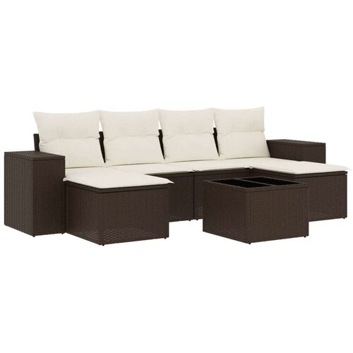 VidaXL 7-dijelni set vrtnih sofa od poliratana s jastucima smeđi Slike