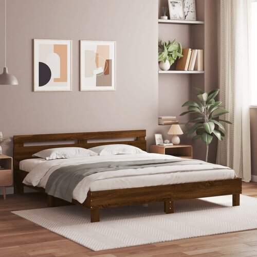  Okvir za krevet s uzglavljem i LED boja smeđeg hrasta 160x200cm Cene