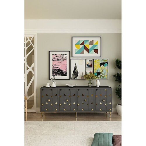 Hanah home komoda Moka 180, 180 cm, antracit / zlatna Cene
