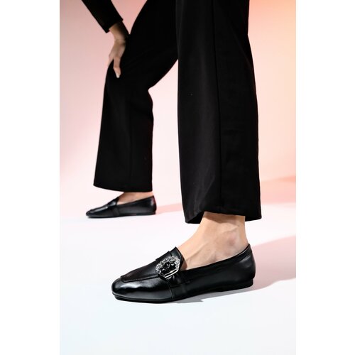 LuviShoes AVINO Black Skin Women's Stony Women's Loafer Shoes Slike