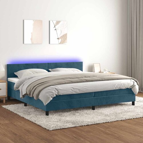  box spring s madracem LED tamnoplavi 200x200 cm baršun Cene