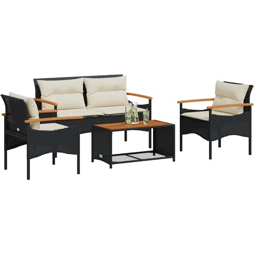  4-dijelni set vrtnih sofa od poliratana s jastucima crni Cijene
