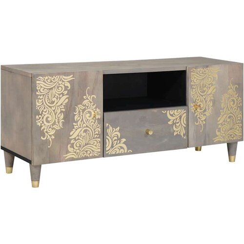 vidaXL TV ormar Siva i zlatna 105 x 33.5 x 46 cm Čvrsto drvo manga Cene