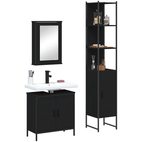  The Living Store Kopalniško pohištvo 3 kosi črne barve inženirski les - Komplet Kopalniškega Pohištva, (21500122) Cene