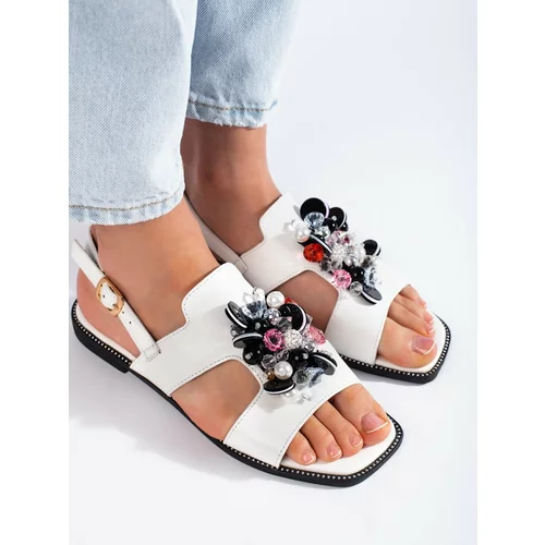 Shelvt White women's sandals with decoration