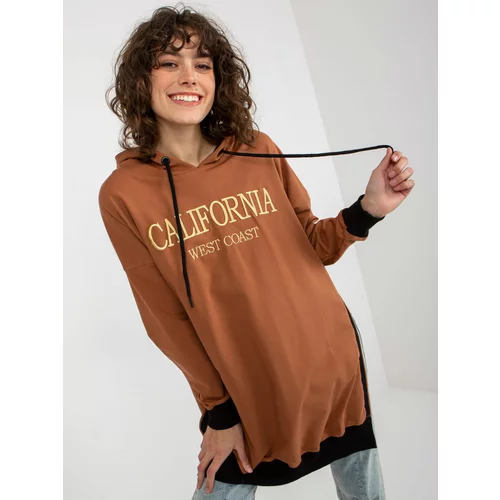 Fashion Hunters Women's Long Sweatshirt with Slits - Brown
