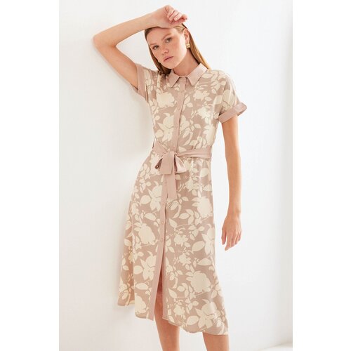 Bigdart 2455 Patterned Shirt Dress - Beige Cene