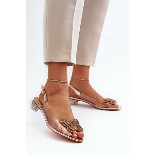 Kesi Transparent low-heeled sandals with butterfly, rose gold D&A Cene