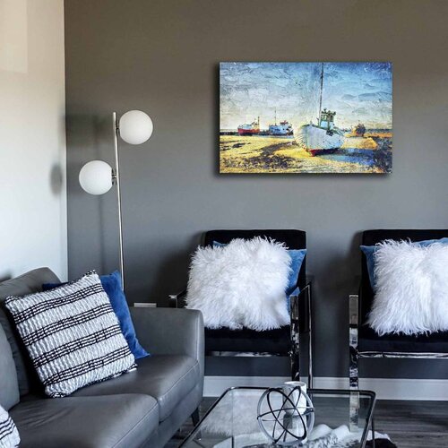 Wallxpert slika na platnu 45702021C-010, ribarski čamci nasukani na obali, 45 x 70 cm Slike