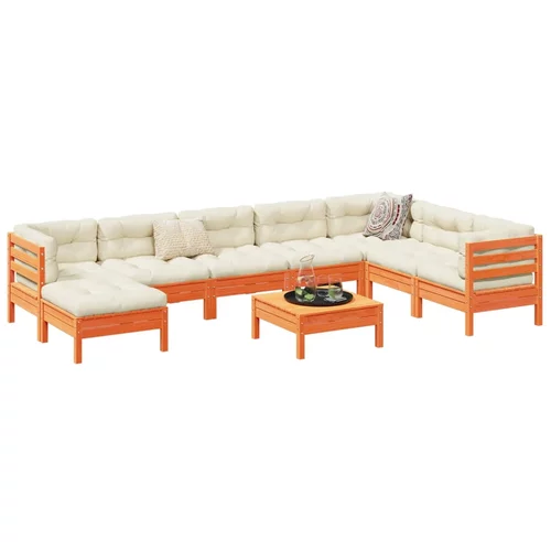 vidaXL 9-dijelni set vrtnih sofa s jastucima voštano smeđi od borovine