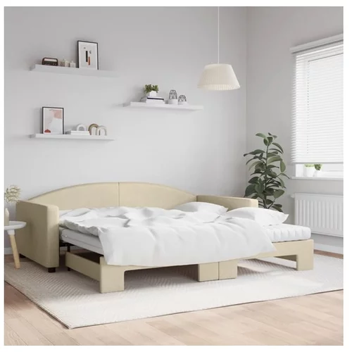 vidaXL Izvlečna dnevna postelja z vzmetnico krem 100x200 cm