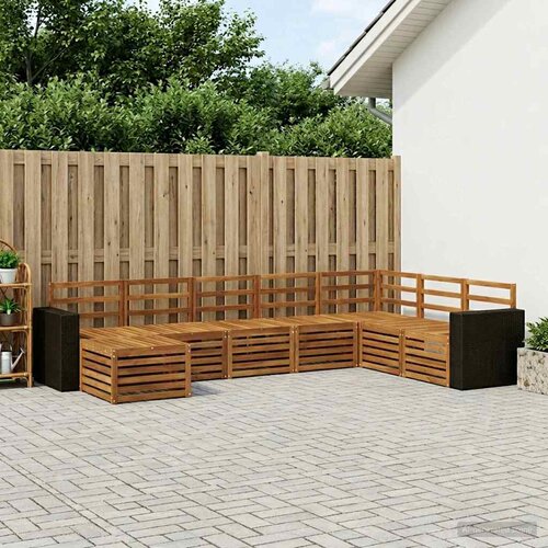  Set vanjskih sofa 8 kom. Prirodna Čvrsto drvo akacije Smeđa 314 x 195,5 x 73 cm Slike