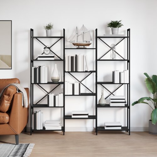 vidaXL Knjižna polica Črni hrast 156 x 25 x 167.5 cm Konstruiran les Cene