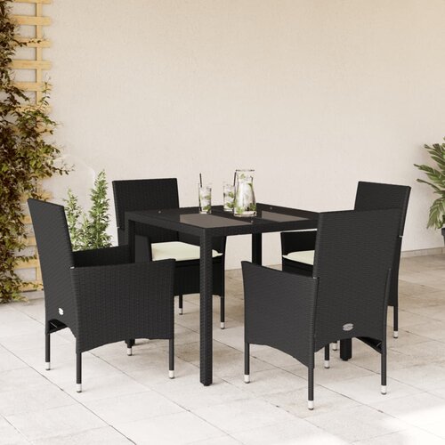  5-dijelni vrtni blagovaonski set s jastucima poliratan i staklo Crna 90 x 90 x 75 cm Cene