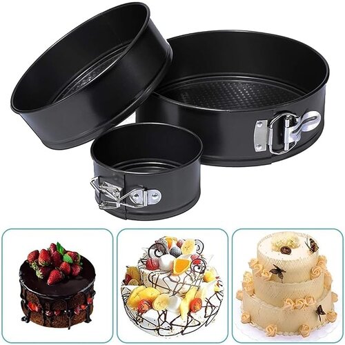 Venisymlis 3-Delni Set Pekačev Za Torte, 3-Stopenjski Okrogel Pekač Za Torte, Črn Okrogel Pekač Za Torte Iz Ogljikovega Jekla, Vzmetni Pekač Za Torte Mak, (22124528) Cene