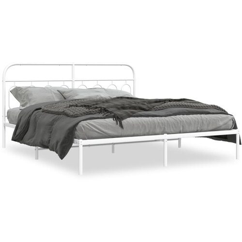 vidaXL Kovinski posteljni okvir z vzglavjem bel 160x200 cm Cene