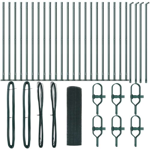 VidaXL mrežasta ograda s 13 flanged stupovima Zelena 0.5x50 m Čelik Slike