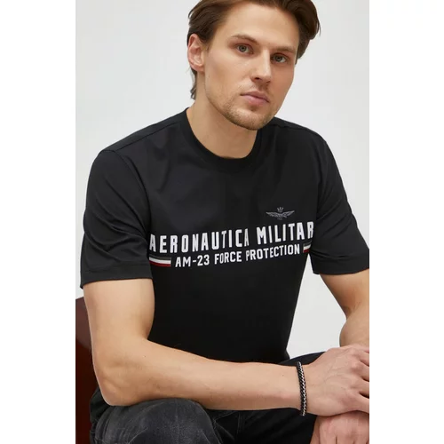 Aeronautica Militare Pamučna majica za muškarce, boja: crna, s tiskom