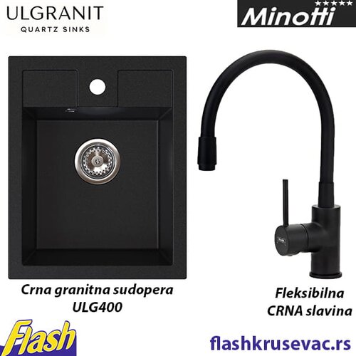  Granitna sudopera Ulgranit ULG400 (CRNA) + fleksibilna slavina Minotti - SET Cene