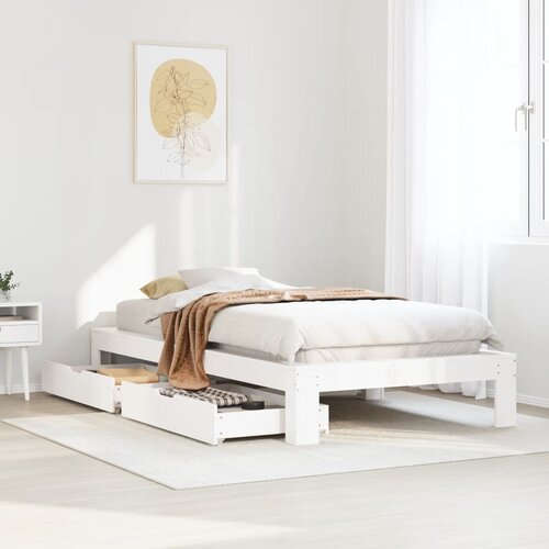 vidaXL Posteljni okvir brez vzmetnice bel 90x200 cm trdna borovina Cene