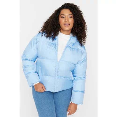 Trendyol Curve Plus Size Winterjacket - Blue - Puffer