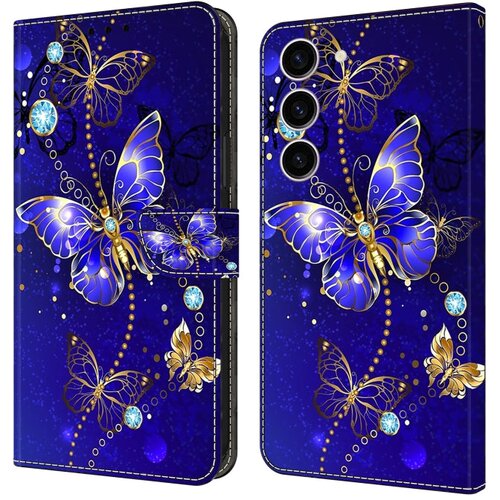 SUNSKY Eleganten etui ovitek za Samsung S24 5G, Modri metulj Cene