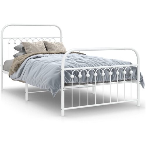 VidaXL Metalni okvir kreveta uzglavlje i podnožje bijeli 100x190 cm Slike