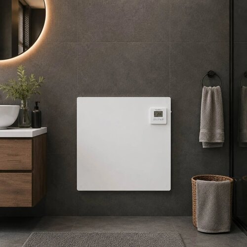 Nedis HTIP425WT - Infracrveni grejni panel sa LCD ekranom 425W/230V IP44 beo Slike