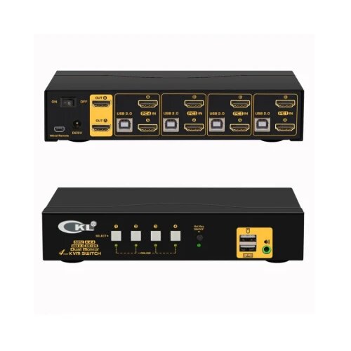  hdmi kvm usb svič &amp;amp; spliter CKL-942HUA-1A 4-IN/2-OUT hdmi 2.0 compliant up to 4K hdtv (@60Hz), with audio &amp;amp; microhpone, 2 x extra usb 2.0 port, svič mode: push button / hotkey / mouse click / wired remote / auto scan Slike