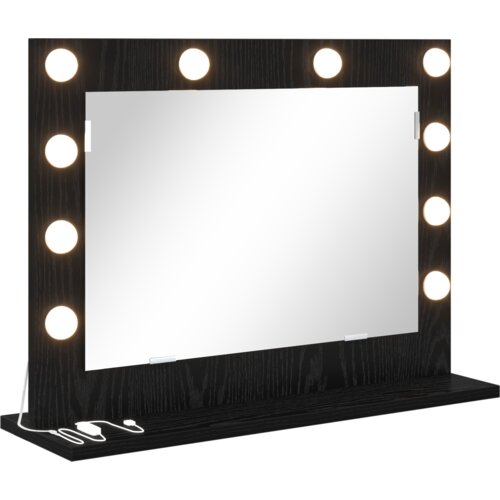 vidaXL Ogledalo z LED lučmi Črno hrast 60x45x18 cm, (22090100) Cene