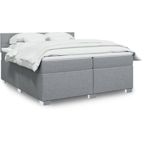 VidaXL Box spring postelja z vzmetnico svetlo siva 200x200 cm blago Slike