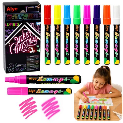  Set neonskih tekućih markera s vrhom dlijeta, 8 komada. Slike