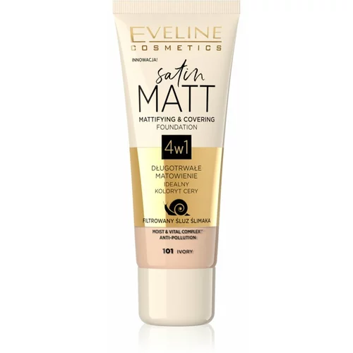Eveline Cosmetics Satin Matt matirajoči tekoči puder s polžjim ekstraktom odtenek 101 Ivory 30 ml