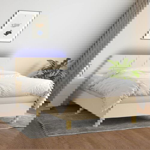 VidaXL Krevet box spring s madracem LED krem 100x200 cm od tkanine Slike