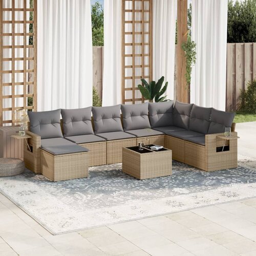 vidaXL 9-dijelni set vrtnih sofa s jastucima bež od poliratana Cijene