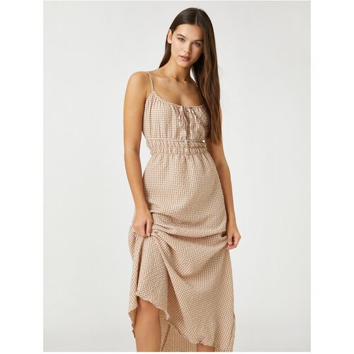 Koton Long Dress with Gingham and Thin Straps Gipeal Waist Slike
