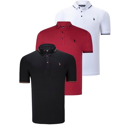 Dewberry TRIPLE SET T8586 MEN'S T-SHIRT-BLACK-WHITE-BURGUNDY Cijene