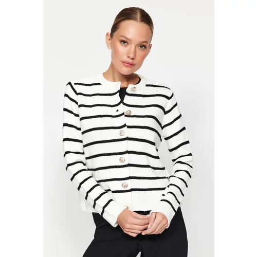 Trendyol Ecru Striped Knitwear Cardigan