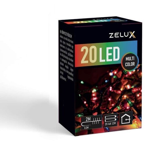 Zelux Novoletne lučke na baterije 20 LED 2m večbarvne prozoren kabel 2x AA Slike