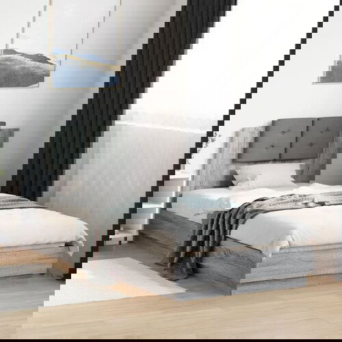 Furnova Posteljni okvir z vzglavjem siva sonoma 90x200 cm inž. les, (21934932) Slike
