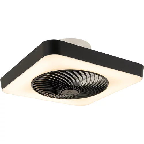QAZQA Pametni stropni ventilator kvadratne črne barve z LED zatemnitvijo - Climo