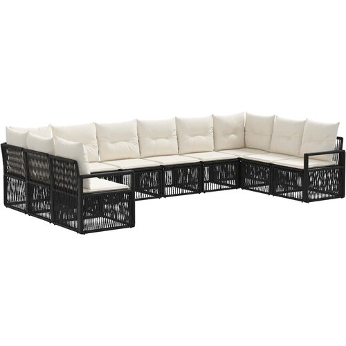 vidaXL Vrtna sedežna garnitura 10 pcs Črna poli ratan, (5000271364) Cene
