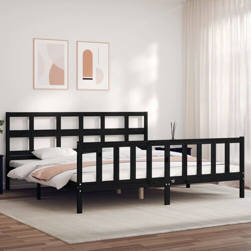  Okvir za krevet s uzglavljem crni 200 x 200 cm od masivnog drva Cijene